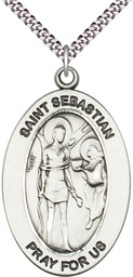 [11100SS/24S] Sterling Silver Saint Sebastian Pendant on a 24 inch Light Rhodium Heavy Curb chain