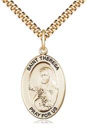 [11106GF/24G] 14kt Gold Filled Saint Theresa Pendant on a 24 inch Gold Plate Heavy Curb chain