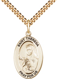 [11106GF/24G] 14kt Gold Filled Saint Theresa Pendant on a 24 inch Gold Plate Heavy Curb chain