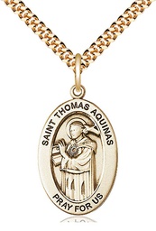 [11108GF/24G] 14kt Gold Filled Saint Thomas Aquinas Pendant on a 24 inch Gold Plate Heavy Curb chain