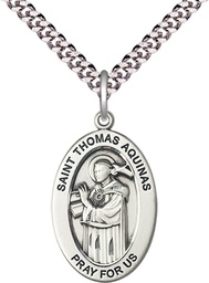 [11108SS/24S] Sterling Silver Saint Thomas Aquinas Pendant on a 24 inch Light Rhodium Heavy Curb chain