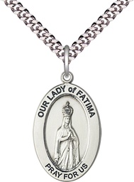 [11205SS/24S] Sterling Silver Our Lady of Fatima Pendant on a 24 inch Light Rhodium Heavy Curb chain