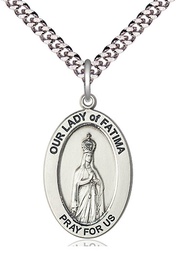 [11205SS/24S] Sterling Silver Our Lady of Fatima Pendant on a 24 inch Light Rhodium Heavy Curb chain
