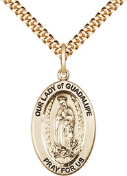 [11206GF/24G] 14kt Gold Filled Our Lady of Guadalupe Pendant on a 24 inch Gold Plate Heavy Curb chain
