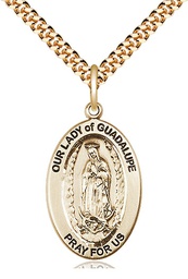 [11206GF/24G] 14kt Gold Filled Our Lady of Guadalupe Pendant on a 24 inch Gold Plate Heavy Curb chain