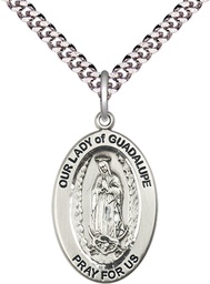 [11206SS/24S] Sterling Silver Our Lady of Guadalupe Pendant on a 24 inch Light Rhodium Heavy Curb chain