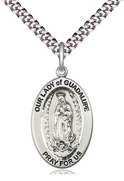 [11206SS/24S] Sterling Silver Our Lady of Guadalupe Pendant on a 24 inch Light Rhodium Heavy Curb chain