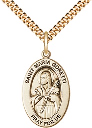 [11208GF/24G] 14kt Gold Filled Saint Maria Goretti Pendant on a 24 inch Gold Plate Heavy Curb chain
