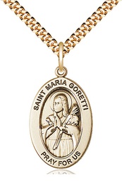 [11208GF/24G] 14kt Gold Filled Saint Maria Goretti Pendant on a 24 inch Gold Plate Heavy Curb chain