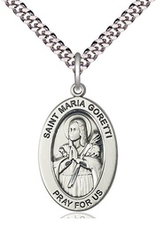 [11208SS/24S] Sterling Silver Saint Maria Goretti Pendant on a 24 inch Light Rhodium Heavy Curb chain