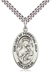 [11222SS/24S] Sterling Silver Our Lady of Perpetual Help Pendant on a 24 inch Light Rhodium Heavy Curb chain