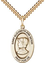 [11224GF/24G] 14kt Gold Filled Saint Elizabeth Ann Seton Pendant on a 24 inch Gold Plate Heavy Curb chain