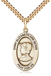 [11224GF/24G] 14kt Gold Filled Saint Elizabeth Ann Seton Pendant on a 24 inch Gold Plate Heavy Curb chain