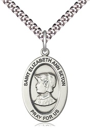 [11224SS/24S] Sterling Silver Saint Elizabeth Ann Seton Pendant on a 24 inch Light Rhodium Heavy Curb chain