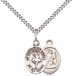 [9712SS/18S] Sterling Silver Guardian Angel Dance Pendant on a 18 inch Light Rhodium Light Curb chain