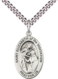 [11311SS/24S] Sterling Silver Saint Elizabeth of the Visitation Pendant on a 24 inch Light Rhodium Heavy Curb chain