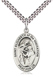 [11311SS/24S] Sterling Silver Saint Elizabeth of the Visitation Pendant on a 24 inch Light Rhodium Heavy Curb chain