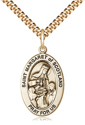 [11407GF/24G] 14kt Gold Filled Saint Margaret of Scotland Pendant on a 24 inch Gold Plate Heavy Curb chain