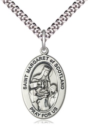 [11407SS/24S] Sterling Silver Saint Margaret of Scotland Pendant on a 24 inch Light Rhodium Heavy Curb chain