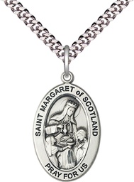 [11407SS/24S] Sterling Silver Saint Margaret of Scotland Pendant on a 24 inch Light Rhodium Heavy Curb chain