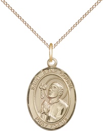 [8334GF/18GF] 14kt Gold Filled Saint Rene Goupil Pendant on a 18 inch Gold Filled Light Curb chain