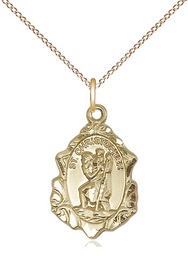 [0822CGF/18GF] 14kt Gold Filled Saint Christopher Pendant on a 18 inch Gold Filled Light Curb chain