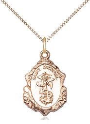 [0822RGF/18GF] 14kt Gold Filled Saint Michael the Archangel Pendant on a 18 inch Gold Filled Light Curb chain