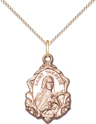[0822TEGF/18GF] 14kt Gold Filled Saint Therese of Lisieux Pendant on a 18 inch Gold Filled Light Curb chain