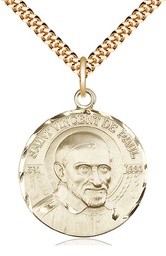 [0830GF/24G] 14kt Gold Filled Saint Vincent de Paul Pendant on a 24 inch Gold Plate Heavy Curb chain