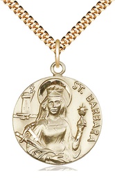 [0834GF/24G] 14kt Gold Filled Saint Barbara Pendant on a 24 inch Gold Plate Heavy Curb chain