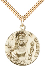 [0834GF/24G] 14kt Gold Filled Saint Barbara Pendant on a 24 inch Gold Plate Heavy Curb chain