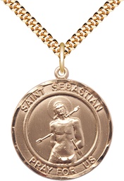 [0835GF/24G] 14kt Gold Filled Saint Sebastian Pendant on a 24 inch Gold Plate Heavy Curb chain