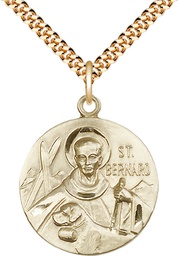 [0836GF/24G] 14kt Gold Filled Saint Bernard of Monjoux Pendant on a 24 inch Gold Plate Heavy Curb chain
