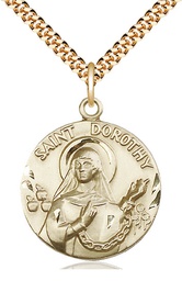 [0838GF/24G] 14kt Gold Filled Saint Dorothy Pendant on a 24 inch Gold Plate Heavy Curb chain