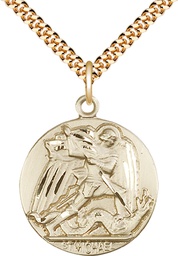 [0840GF/24G] 14kt Gold Filled Saint Michael the Archangel Pendant on a 24 inch Gold Plate Heavy Curb chain