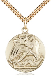 [0840GF/24G] 14kt Gold Filled Saint Michael the Archangel Pendant on a 24 inch Gold Plate Heavy Curb chain