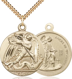 [0841GF/24G] 14kt Gold Filled Saint Michael the Archangel Pendant on a 24 inch Gold Plate Heavy Curb chain