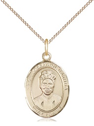 [8360GF/18GF] 14kt Gold Filled Saint Josephine Bakhita Pendant on a 18 inch Gold Filled Light Curb chain