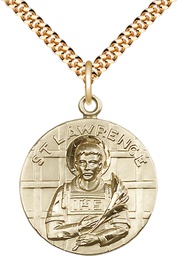 [0850GF/24G] 14kt Gold Filled Saint Lawrence Pendant on a 24 inch Gold Plate Heavy Curb chain