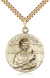 [0850GF/24G] 14kt Gold Filled Saint Lawrence Pendant on a 24 inch Gold Plate Heavy Curb chain