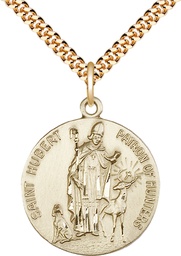 [0893GF/24G] 14kt Gold Filled Saint Hubert of Liege Pendant on a 24 inch Gold Plate Heavy Curb chain