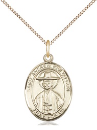 [8373GF/18GF] 14kt Gold Filled Saint Andrew Kim Taegon Pendant on a 18 inch Gold Filled Light Curb chain