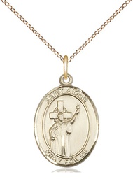 [8381GF/18GF] 14kt Gold Filled Saint Aidan of Lindesfarne Pendant on a 18 inch Gold Filled Light Curb chain