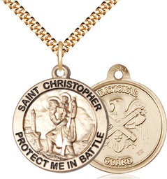 [1174GF5/24G] 14kt Gold Filled Saint Christopher National Guard Pendant on a 24 inch Gold Plate Heavy Curb chain