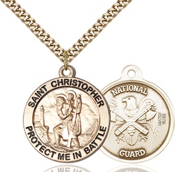 [1174GF5/24G] 14kt Gold Filled Saint Christopher National Guard Pendant on a 24 inch Gold Plate Heavy Curb chain