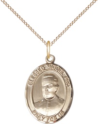 [8389GF/18GF] 14kt Gold Filled Blessed Miguel Pro Pendant on a 18 inch Gold Filled Light Curb chain