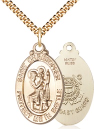 [1175GF3/24G] 14kt Gold Filled Saint Christopher Coast Guard Pendant on a 24 inch Gold Plate Heavy Curb chain