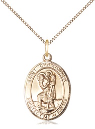[1176GF/18GF] 14kt Gold Filled Saint Christopher Pendant on a 18 inch Gold Filled Light Curb chain