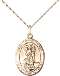 [1176GF/18GF] 14kt Gold Filled Saint Christopher Pendant on a 18 inch Gold Filled Light Curb chain