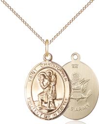 [1176GF2/18GF] 14kt Gold Filled Saint Christopher Army Pendant on a 18 inch Gold Filled Light Curb chain